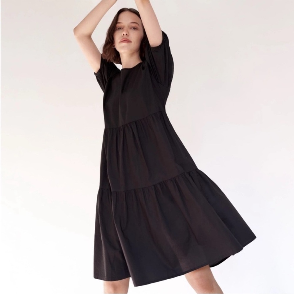 Everlane Black Midi Tiered Dress Size S
